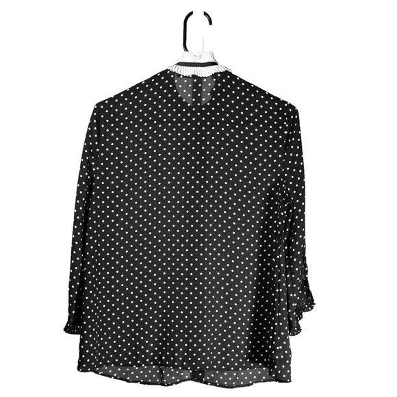 Zara Blouse Button Up Black White Polka Dot Tie Neck Pleated Coquette Top XS - Picture 2 of 9